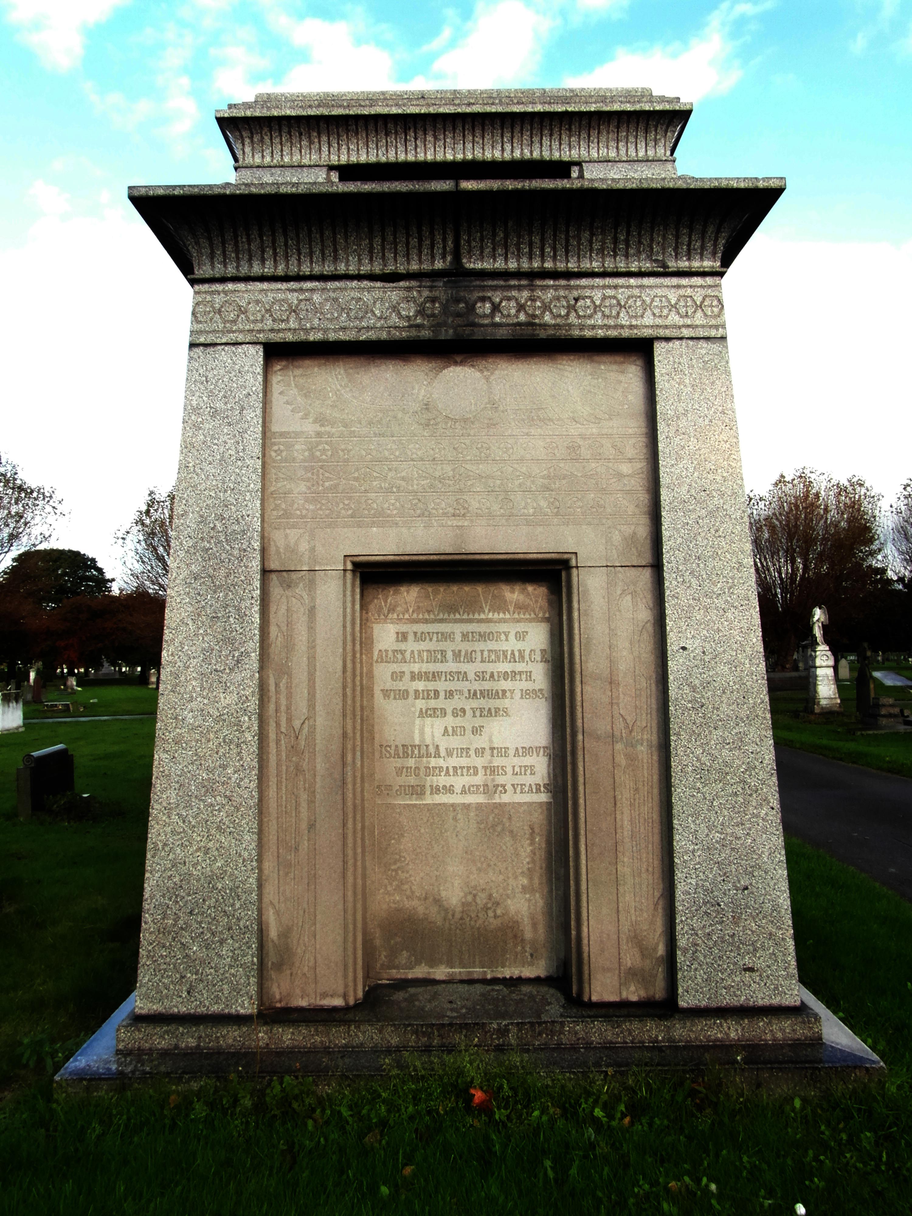 Photo of headstones/Alexander McLennan d1893 memorial Anfield